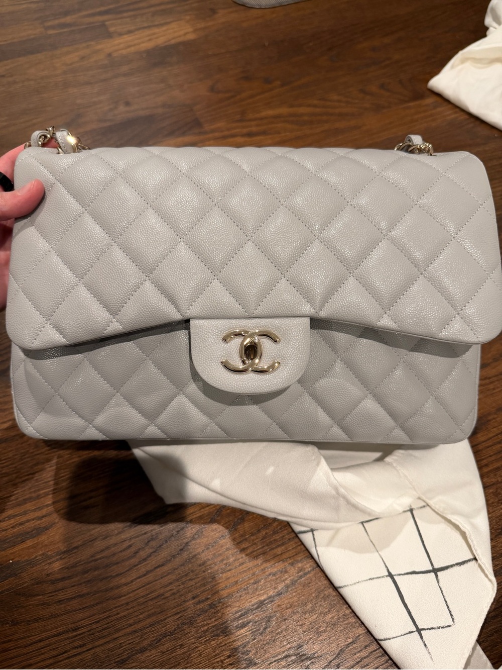 Chanel Classic Double Flap Jumbo Caviar Dove Grey